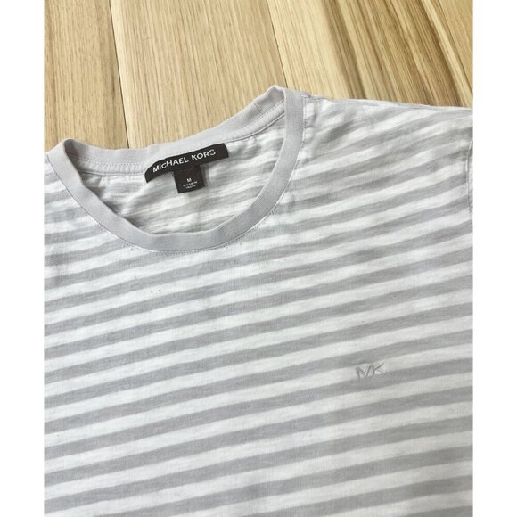 Michael Kors Men's Gray & White Striped Tee Cotton Blend M - Picture 2 of 3